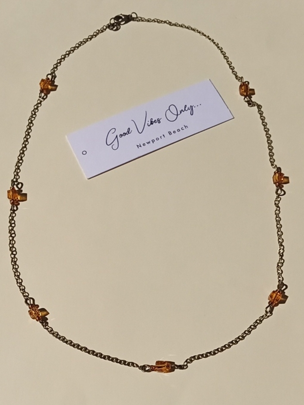 Good Vibes Only Newport Beach Gold Chain Necklace with Amber Beads